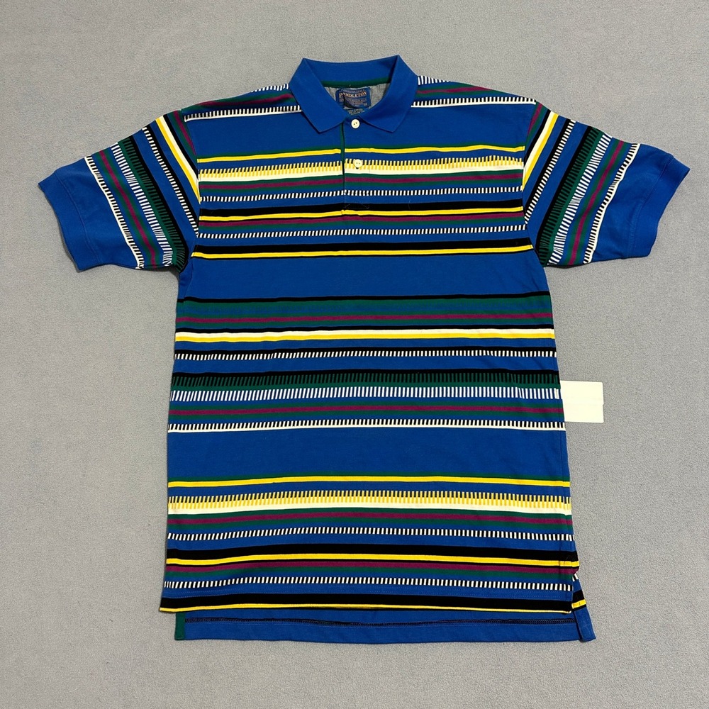 Pendleton Striped Polo Shirt Short‎ Sleeve Cotton Blue Men's Size Medium